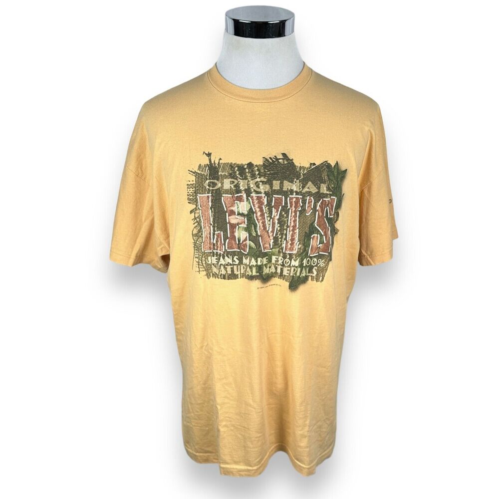Vintage Levi's T-Shirt Mens XL Pale Orange Crew Graphic Short‎ Sleeve USA Cotton